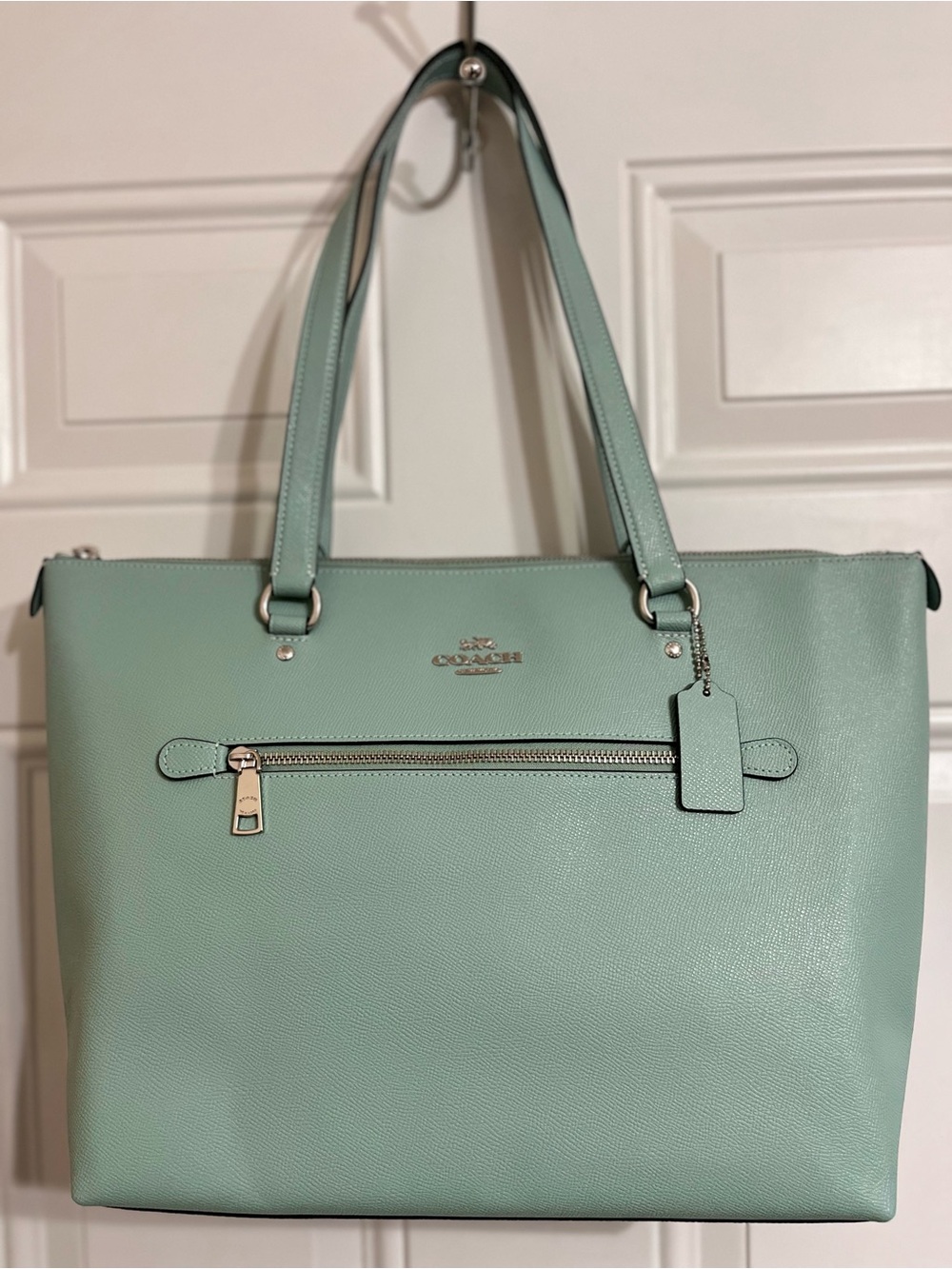 NWT Coach Gallery Tote Bag Light Teal Shoulder Zip Closure Leather Luxury Preppy